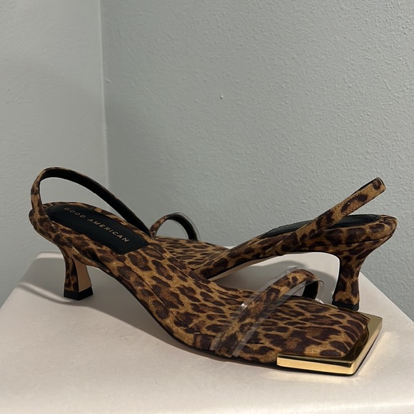 Good America Leopard Print Square Toe Sandal Heel - Picture 9 of 13